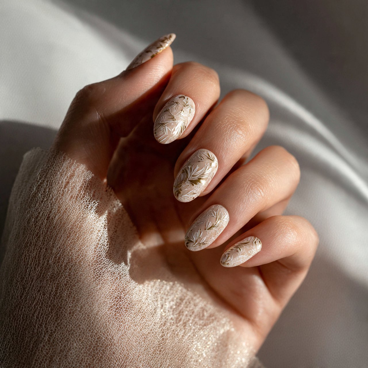 matte champagne beige nails with elegant abstract 1