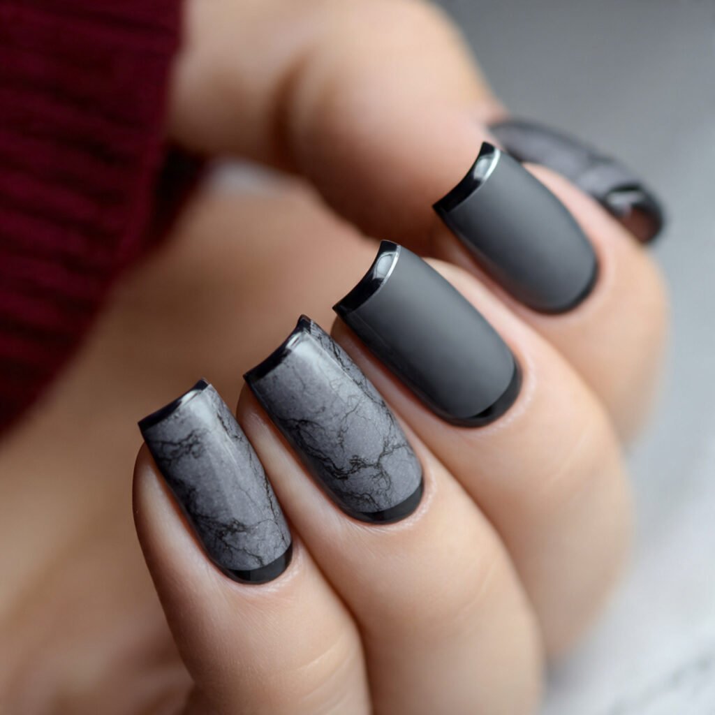 matte charcoal with glossy french edge texture