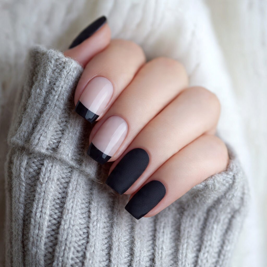 matte french tip nails velvet contrast natural