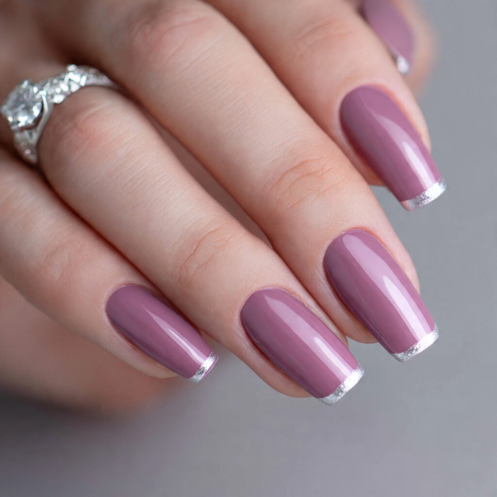 matte mauve with glossy french tips nails