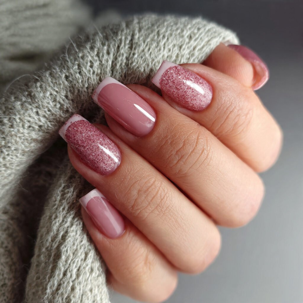 matte pink with glossy french tips texture