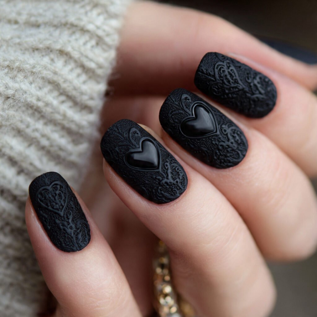 matte with glossy heart details nails art