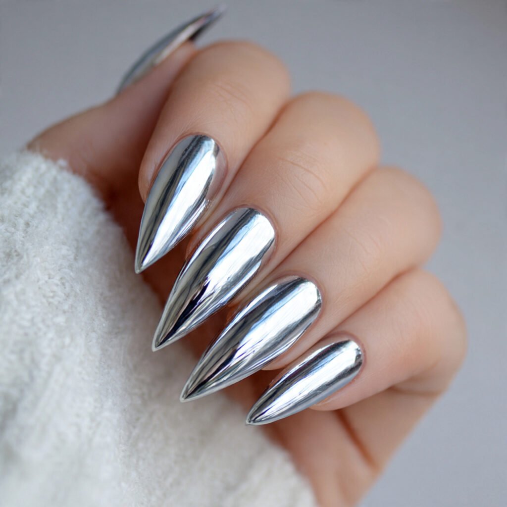 metallic silver chrome stiletto statement not busy 1