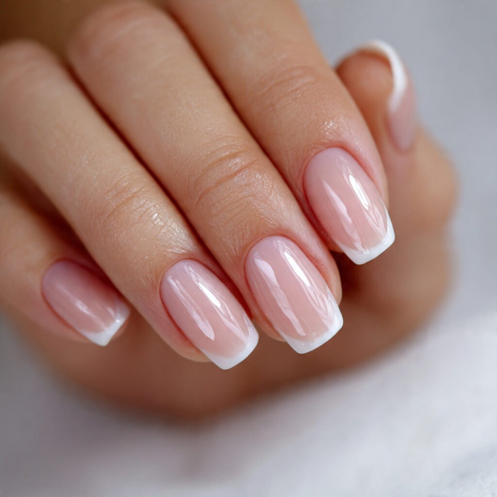 micro french with soft white tips natural looks