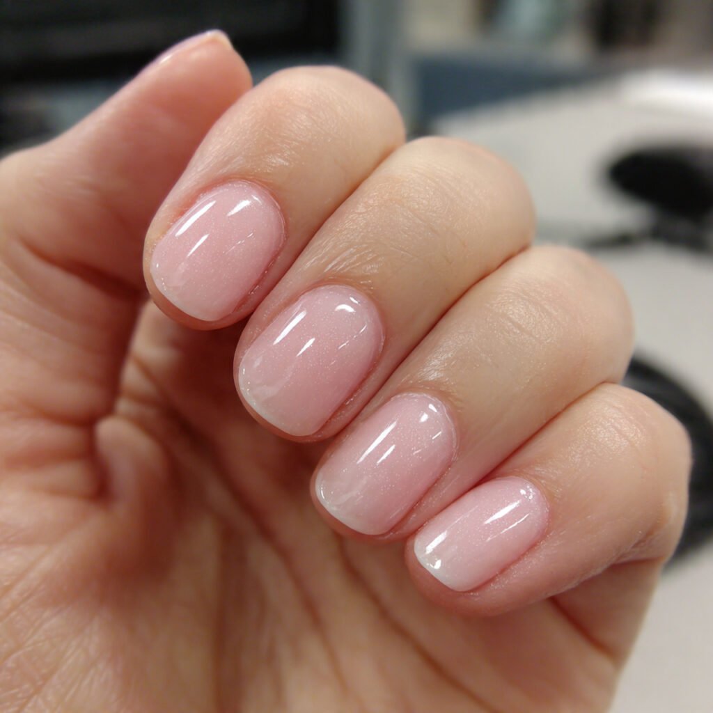 milky pink gloss clean girl short nails