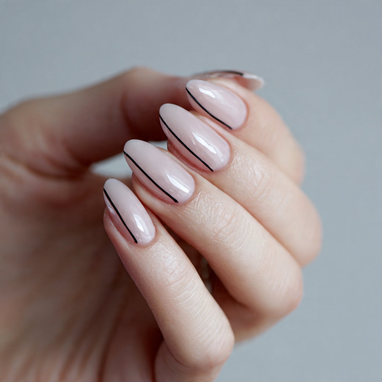 minimal line art almond nails
