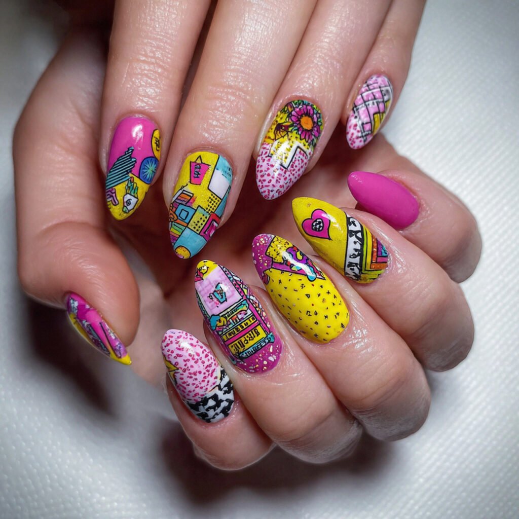 mismatched pop art nails