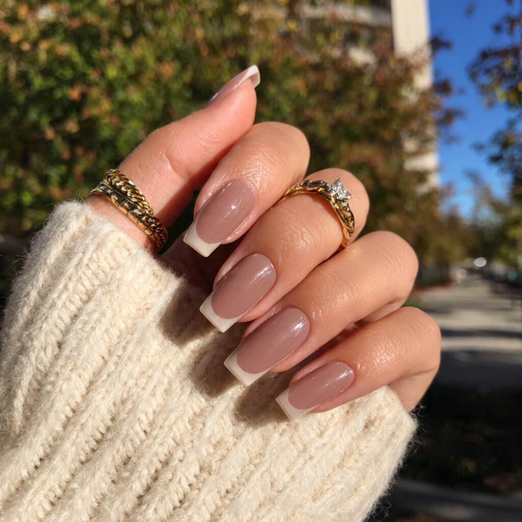 mocha french tip nails neutral tips natural