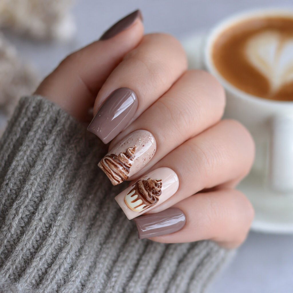 mocha latte neutral nail design