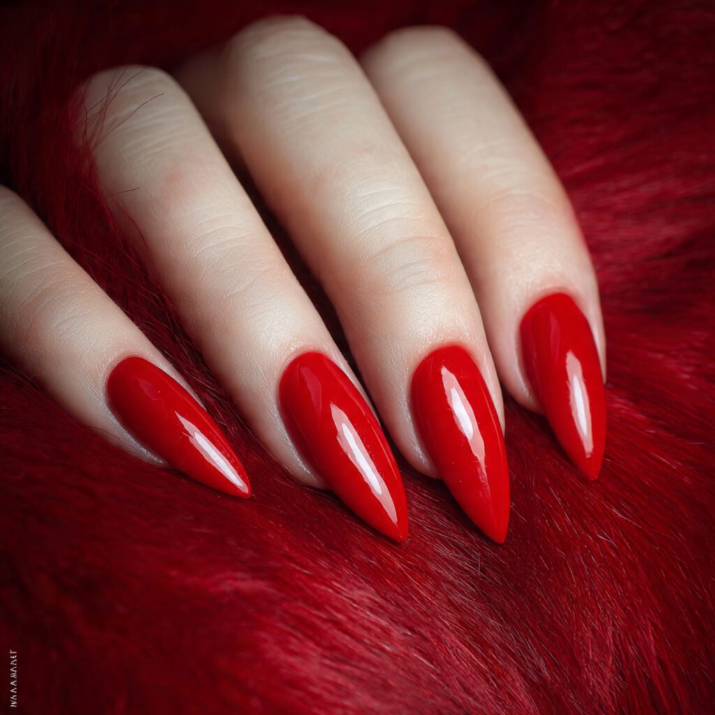 nails on this classic red stiletto