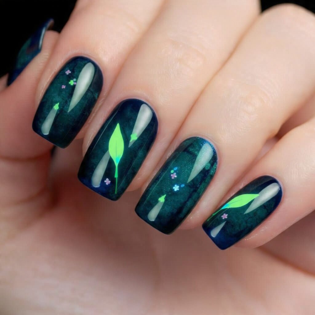 navi night forest nails navy emerald