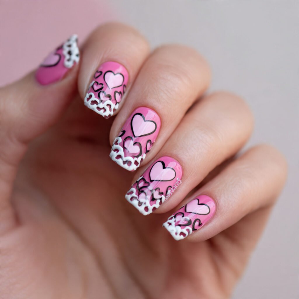 negative space hearts nails art