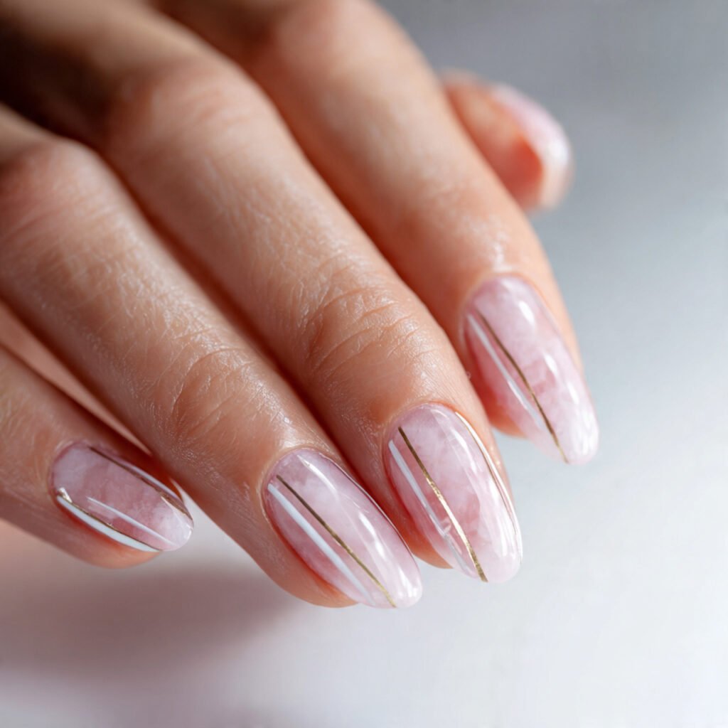 negative space line nail design natural