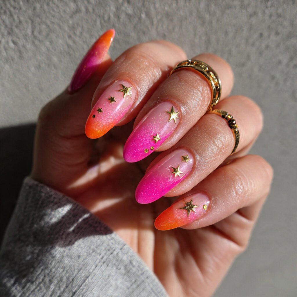 neon cat eye swag nails with star