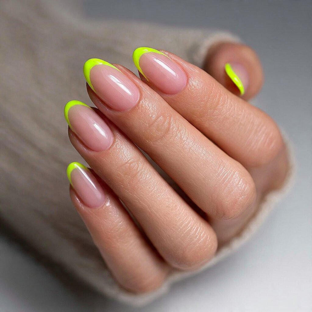 neon french tips with a base natural