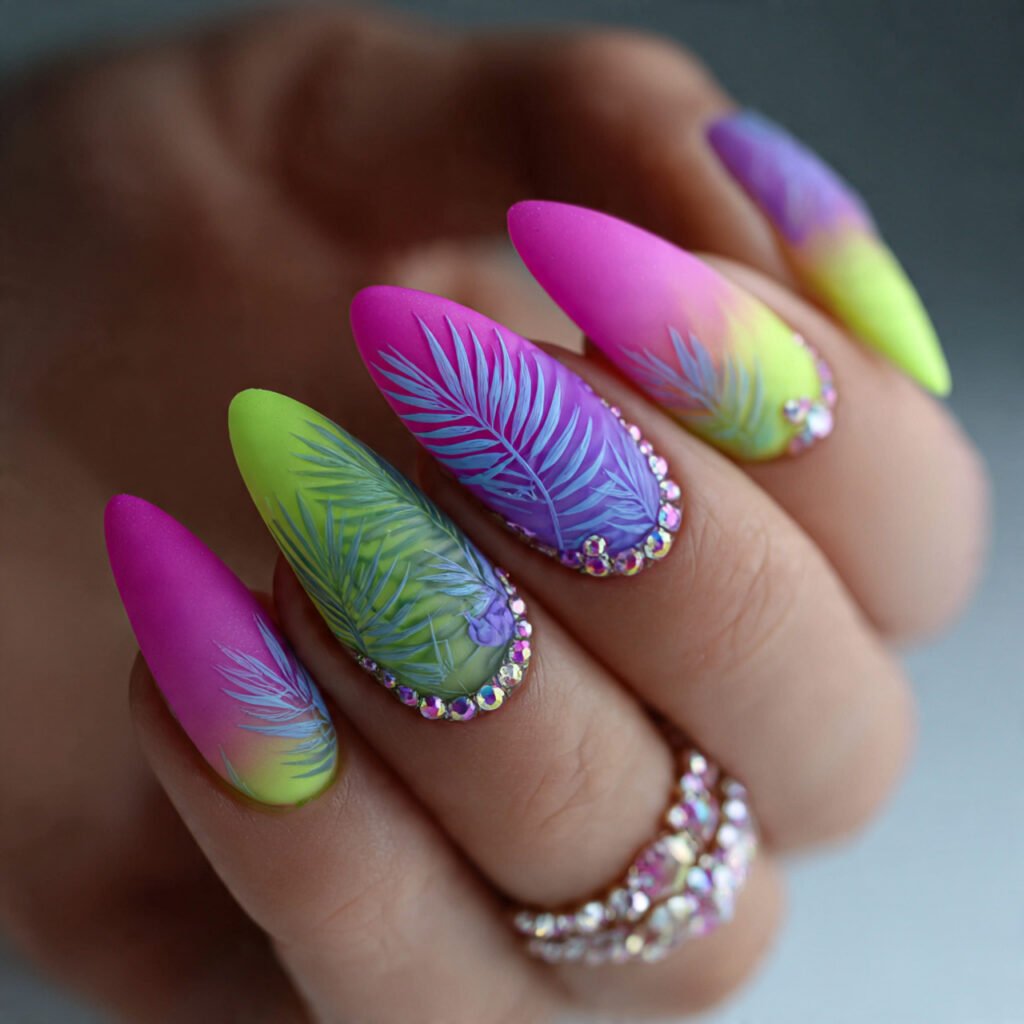 neon ombre nature looks nails