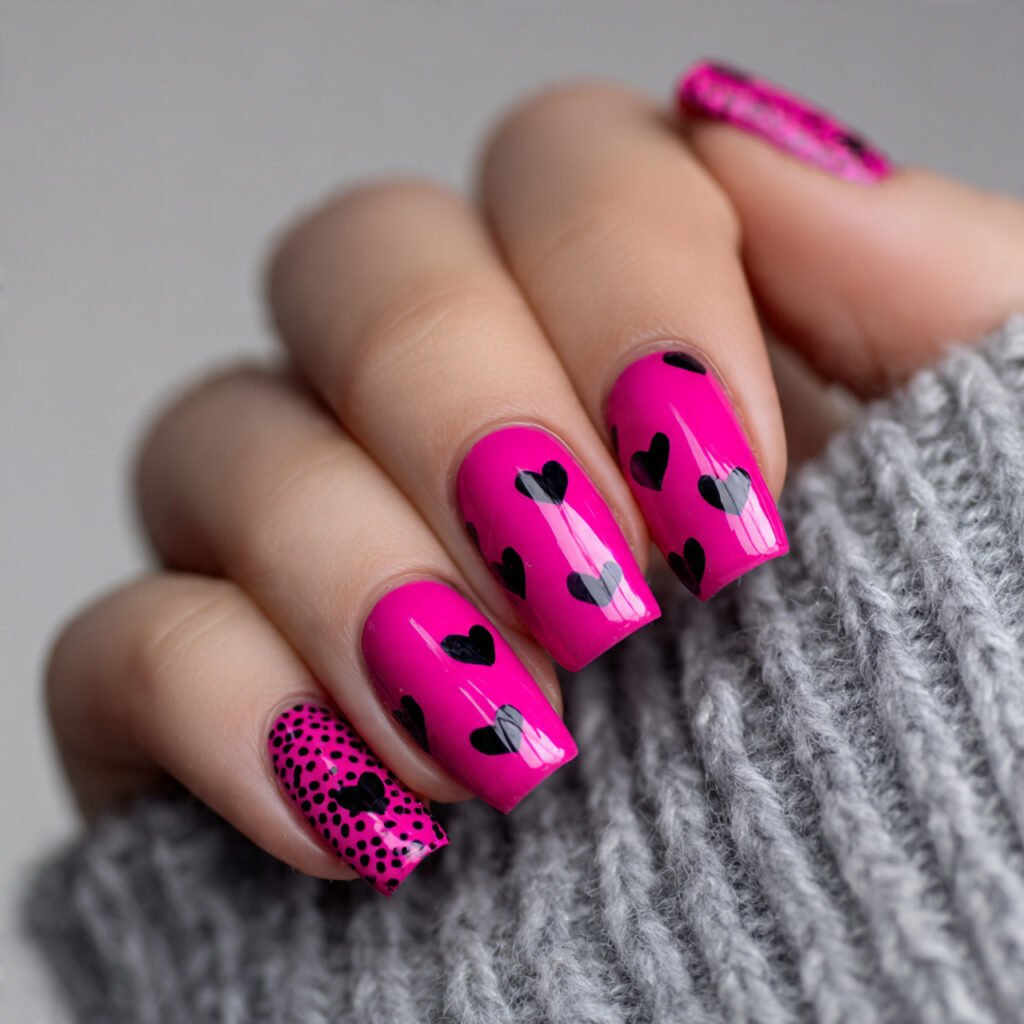 neon pink with black hearts creative looks