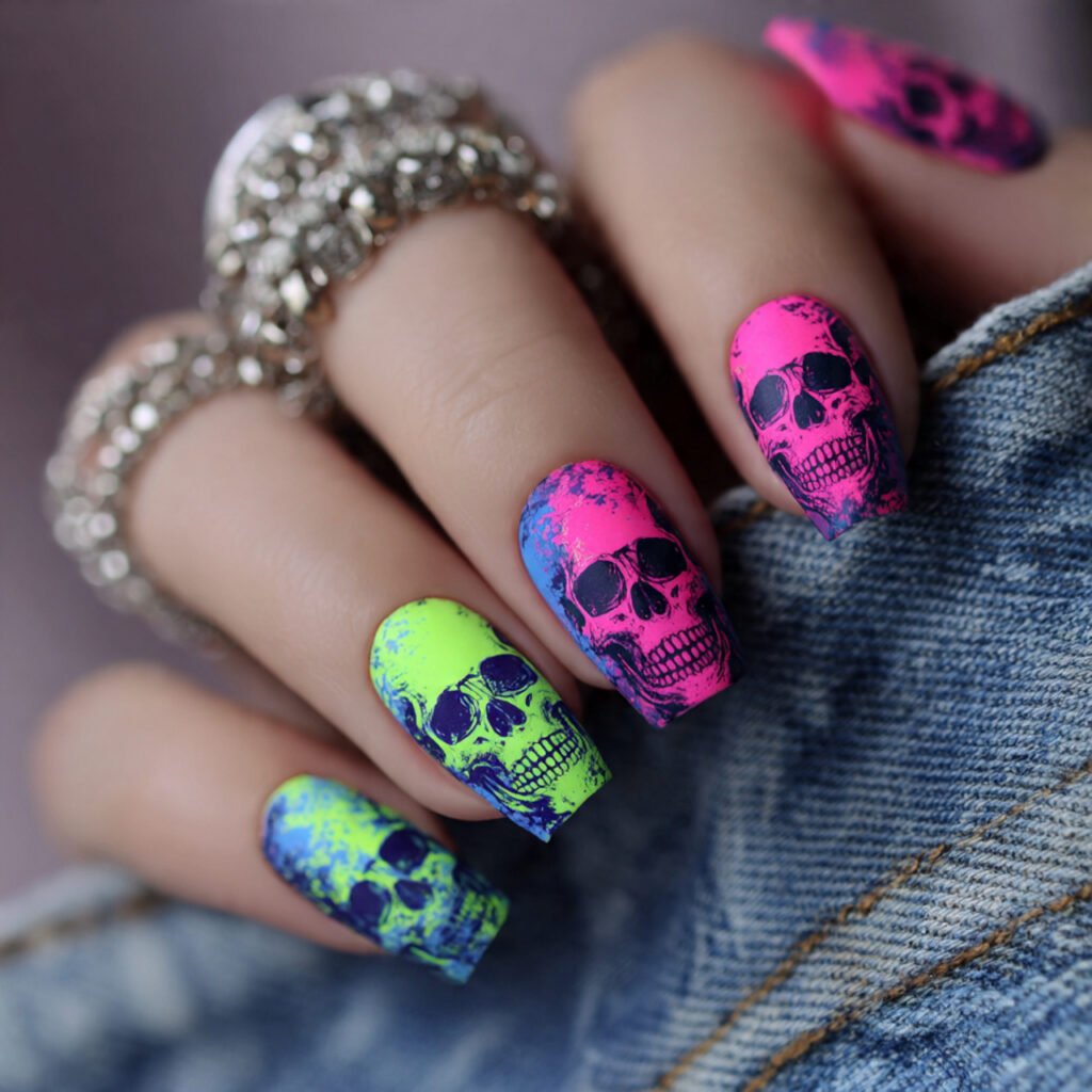 neon skull nails cool looks nails