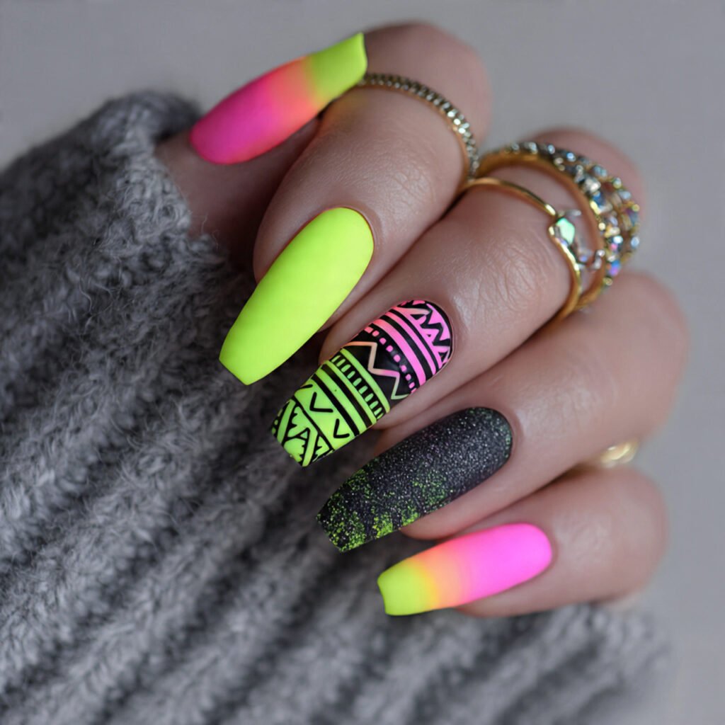 neon swag nails with matte finish decent