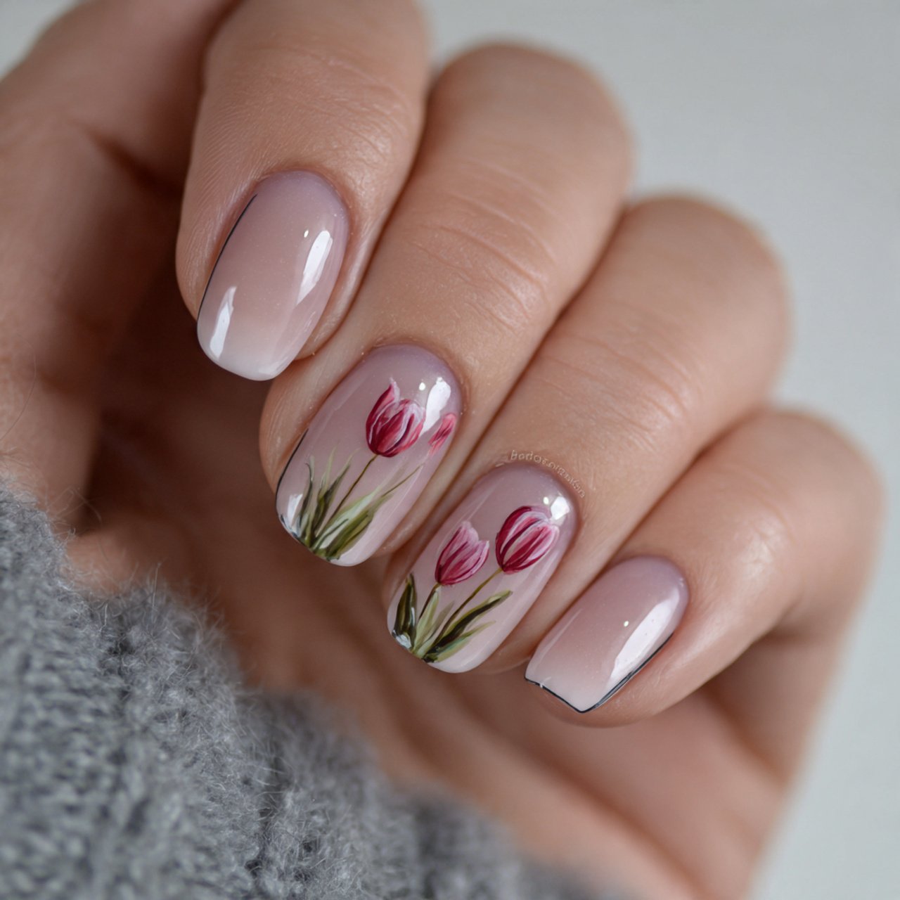 neutral base with tiny tulip art nature