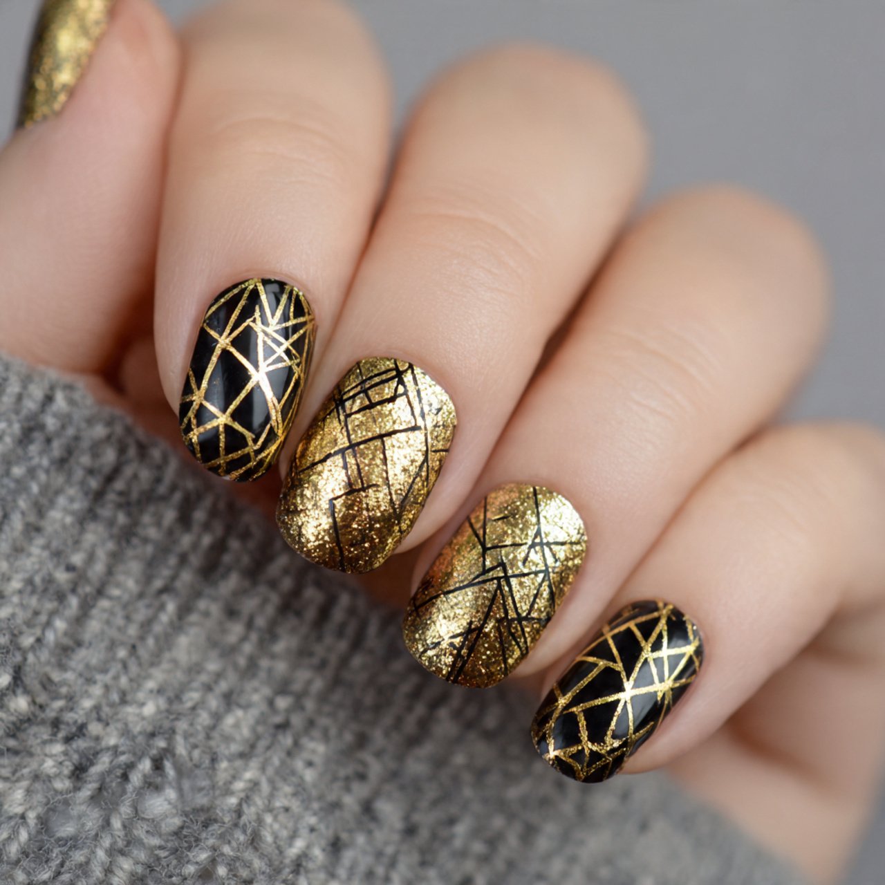 nude and gold geometric nails