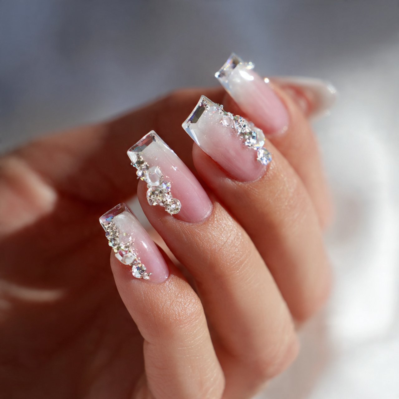 nude with crystal accents nail