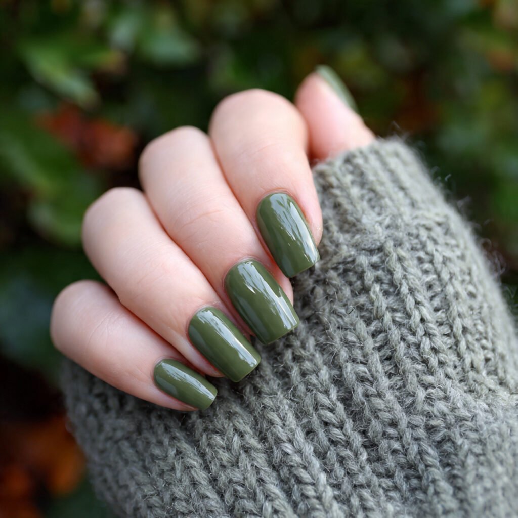 olive green fall nails moody neutral trendy