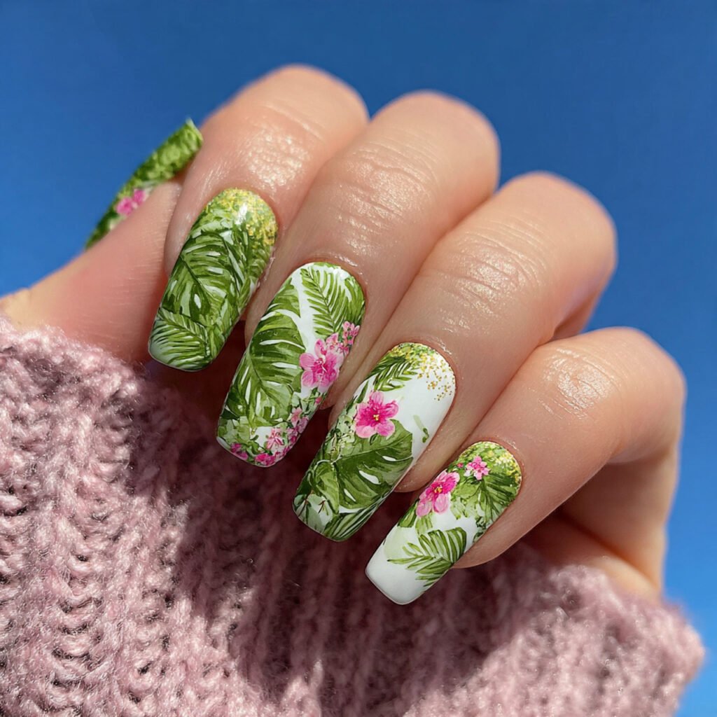 pandora flora accent nails tropical leaf