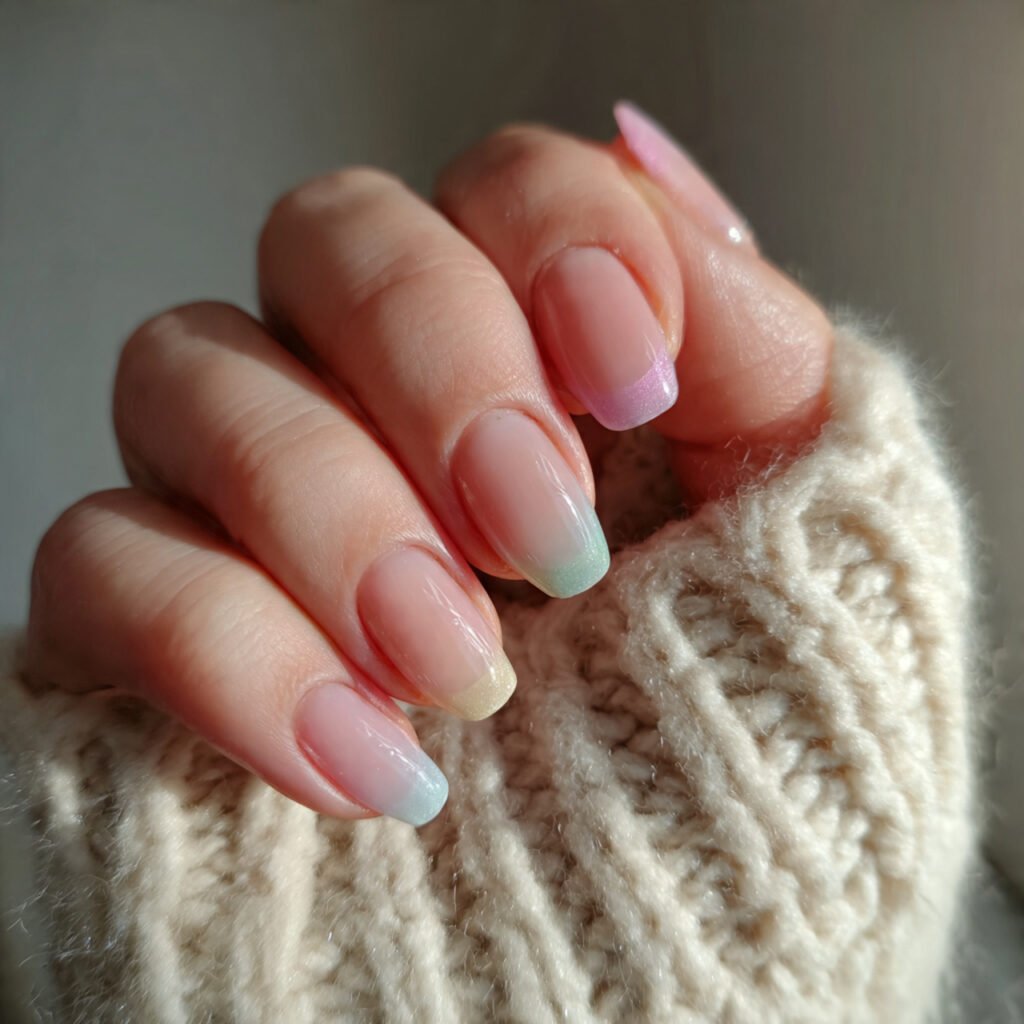 pastel french tip nails clean base