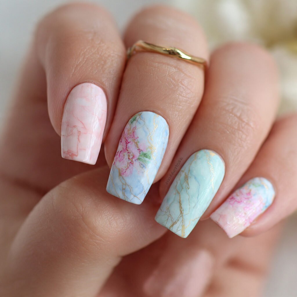 pastel marble accent nails natural looks