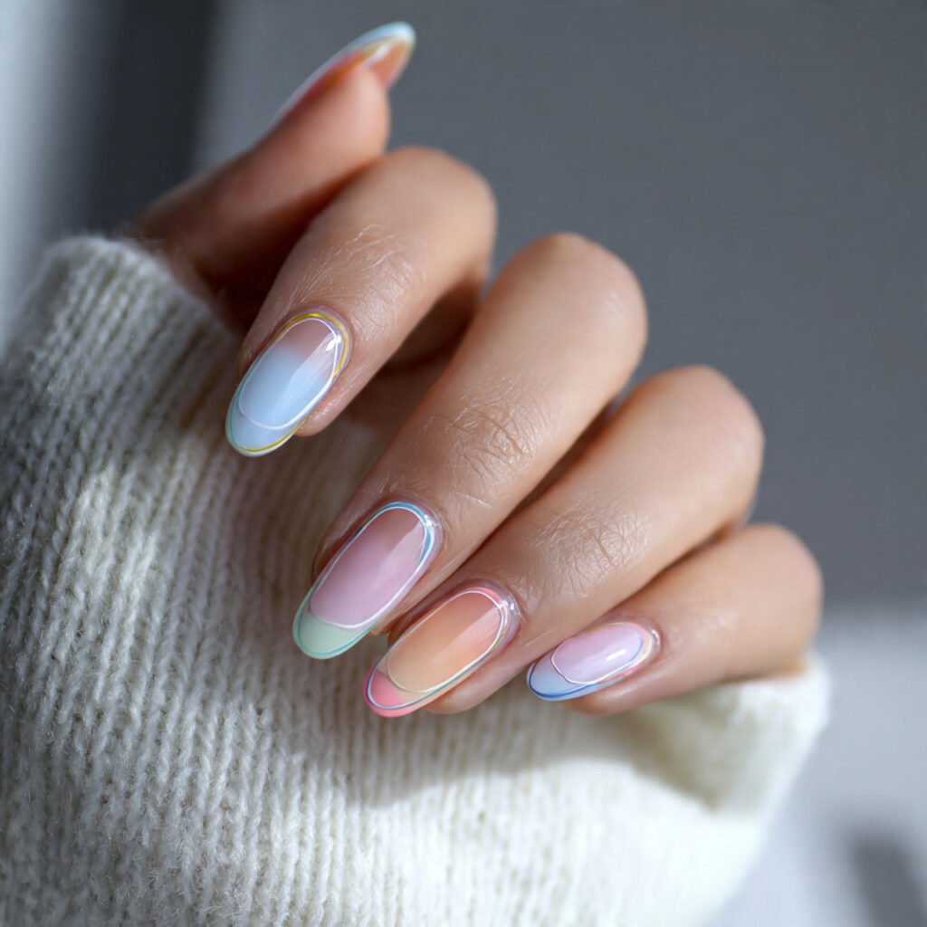 pastel negative space line nails natural looks 1