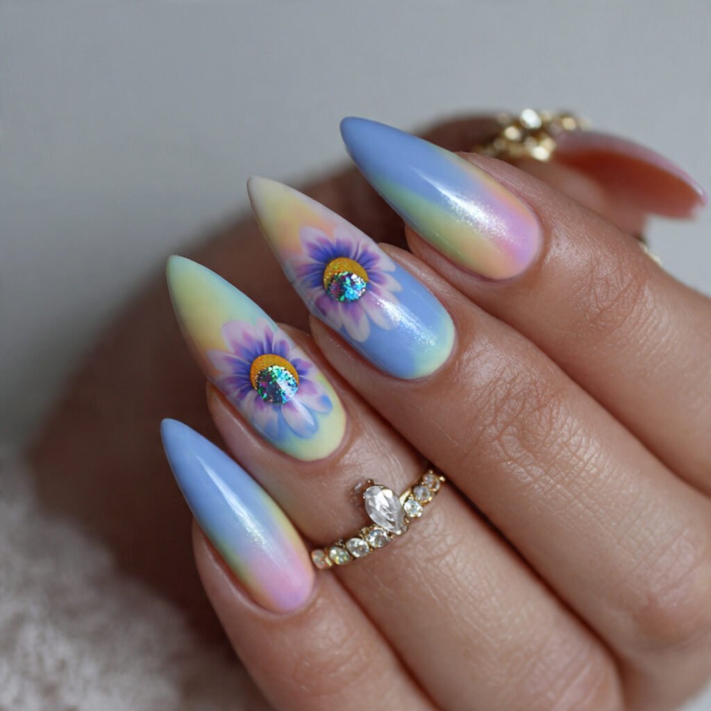 pastel swag nails with cat eye accents