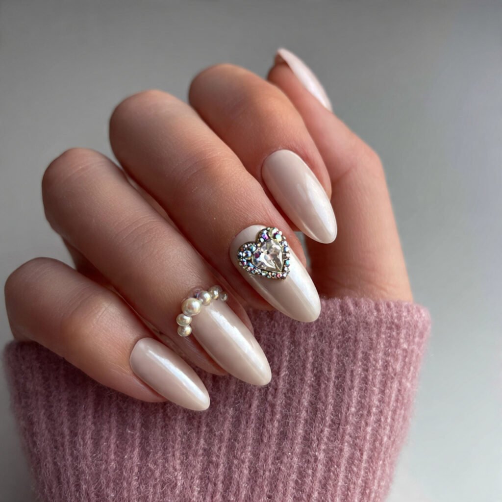 pearl glazed almonds with a rhinestone heart