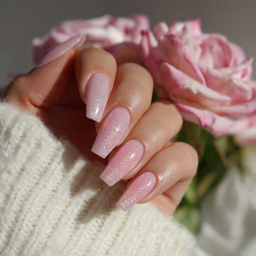 pink aura nails soft glow effect natural