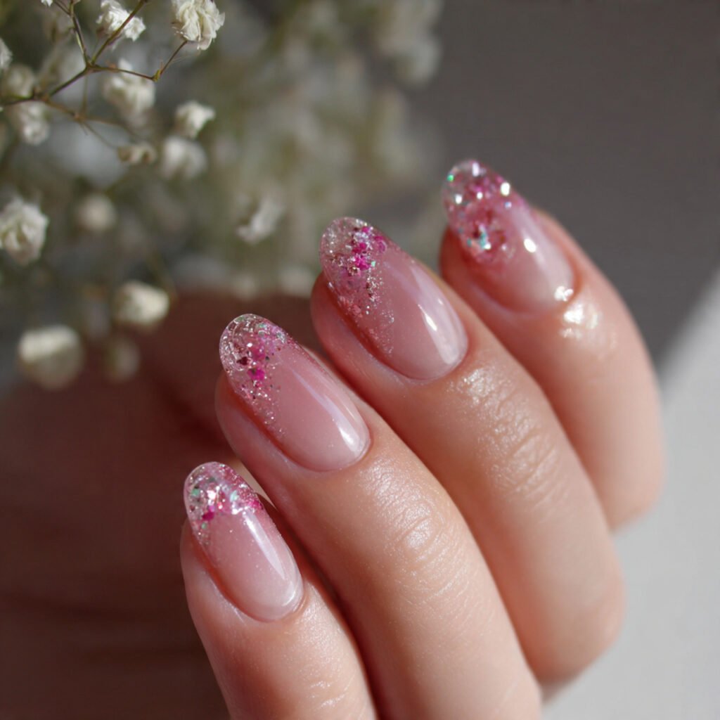 pink cuticle glitter halo pretty grow out