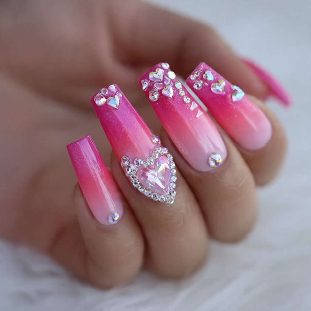 pink ombre with crystal hearts nature looks