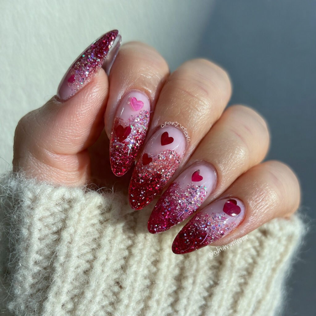 pink red hearts with glitter fade