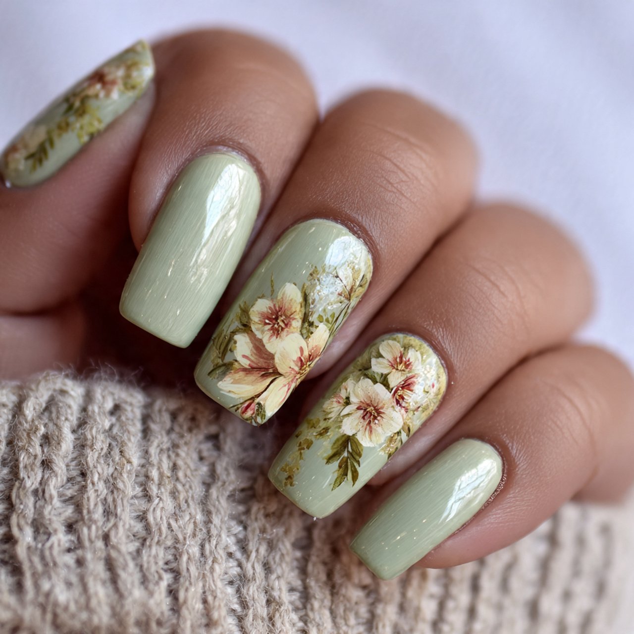 pistachio green with glossy finish nature background