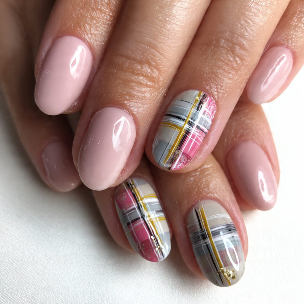 plaid accent nail one nail only done