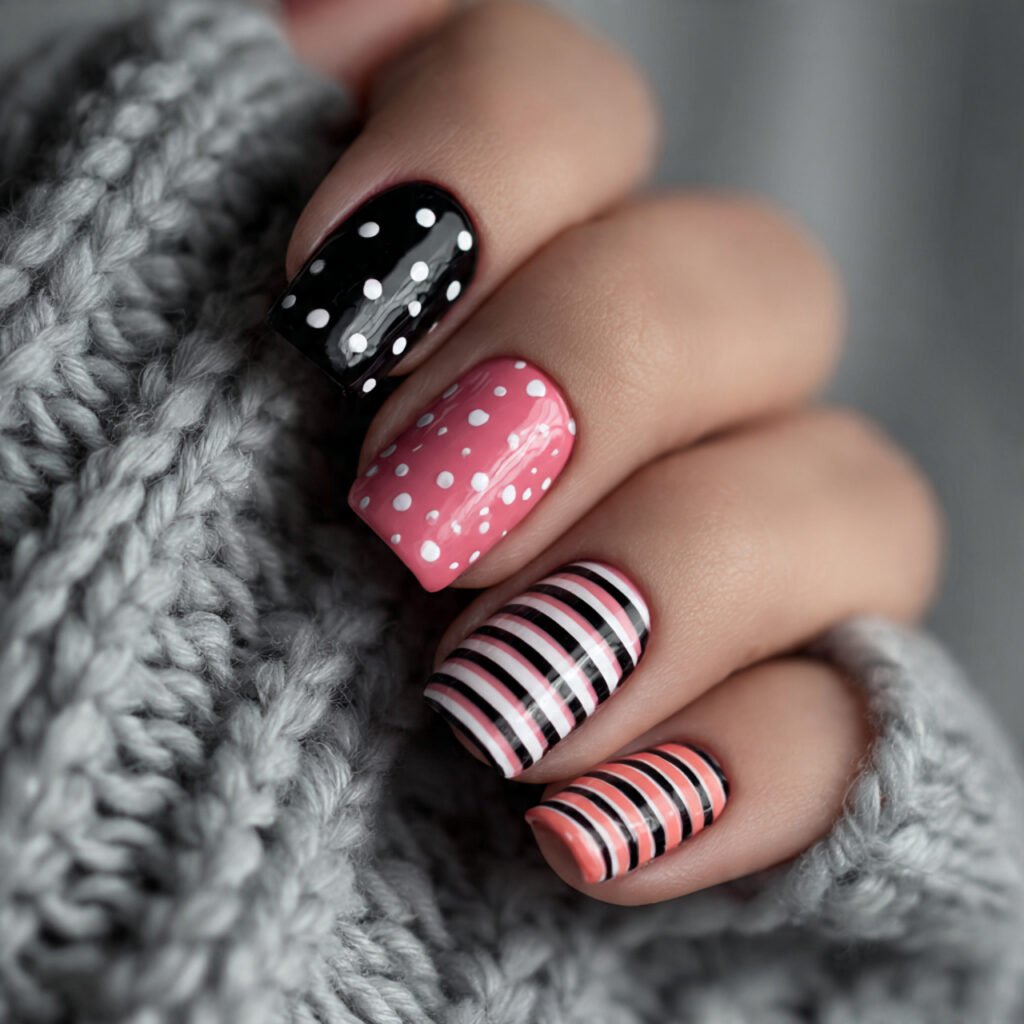 polka dots stripes attractive looks nails