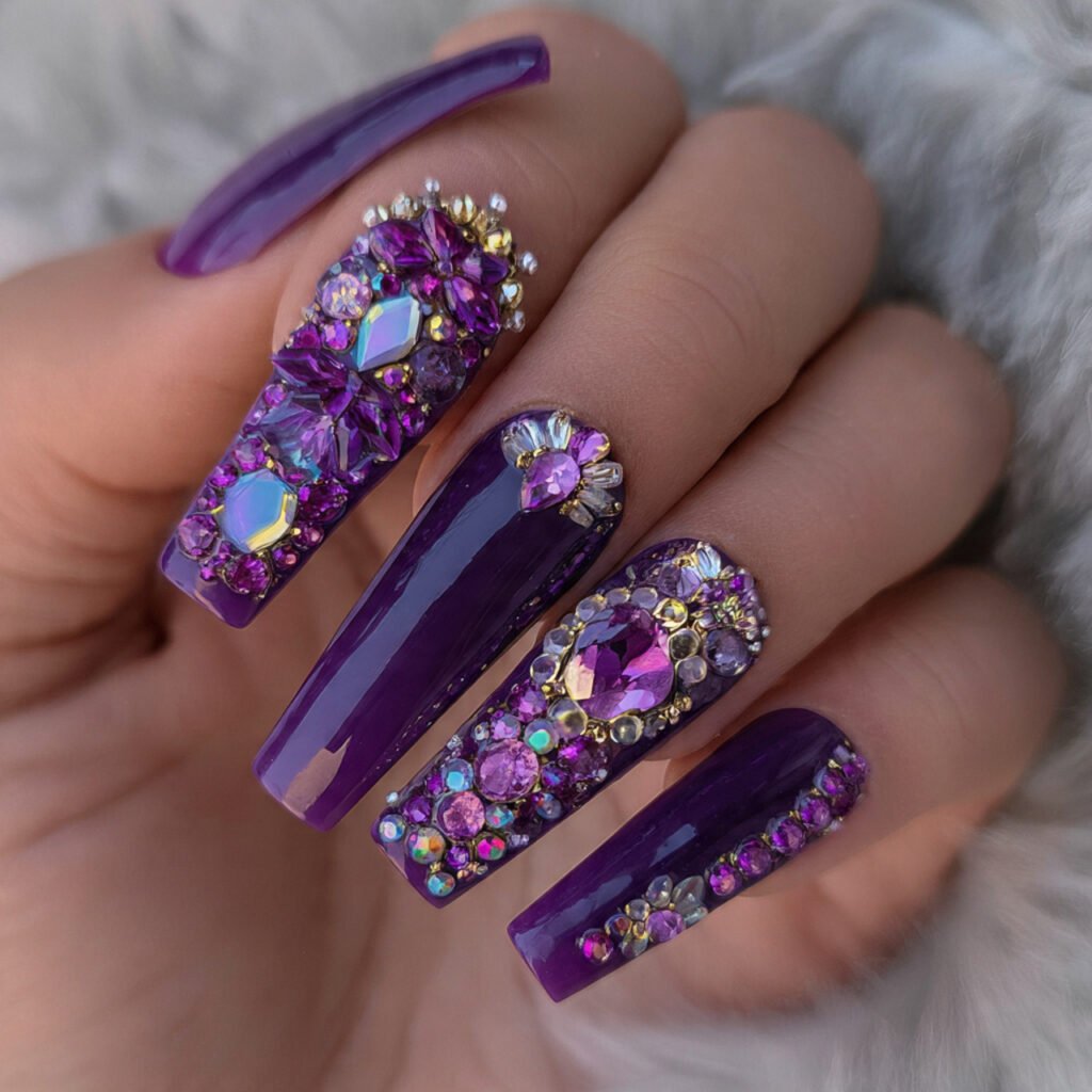 purple swag nails with gemstones decent nails