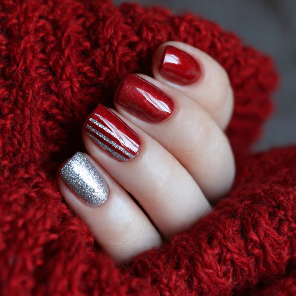 red and silver accent nails