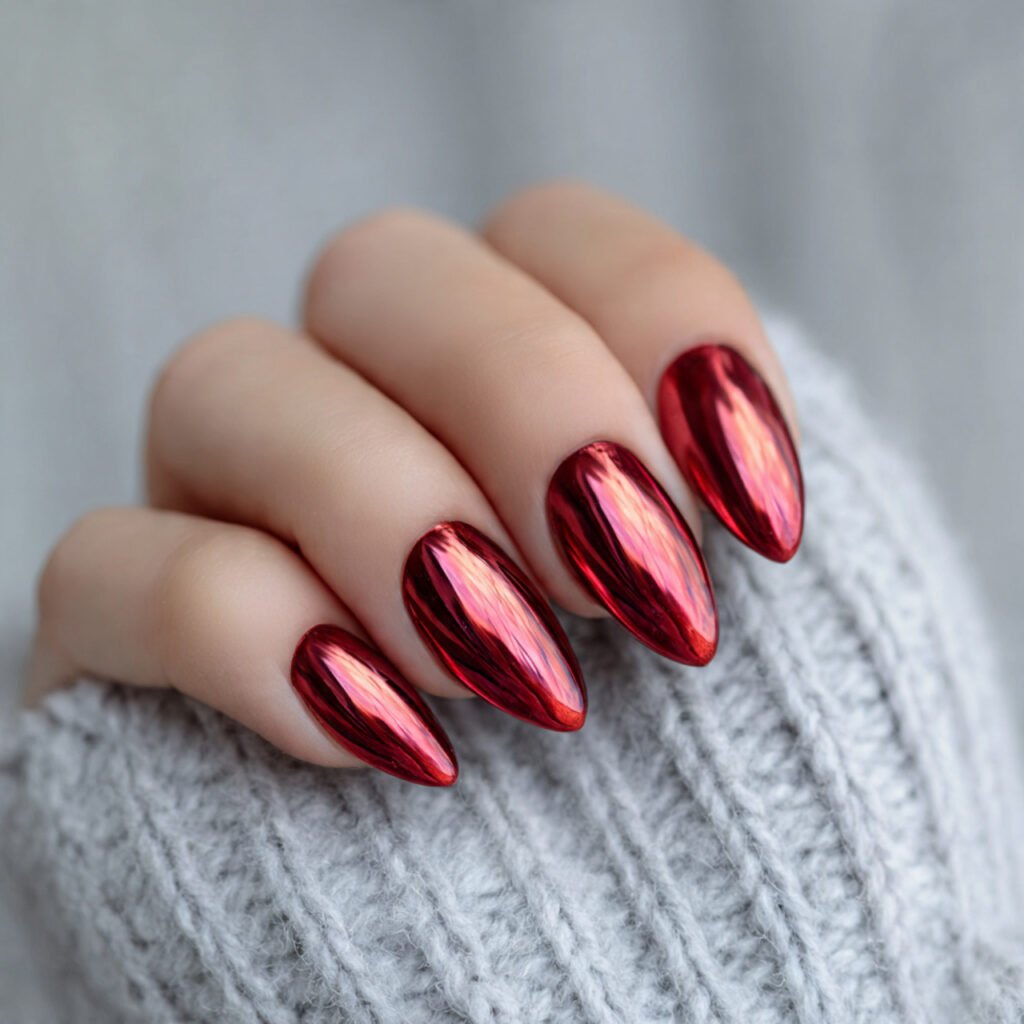 red chrome nails