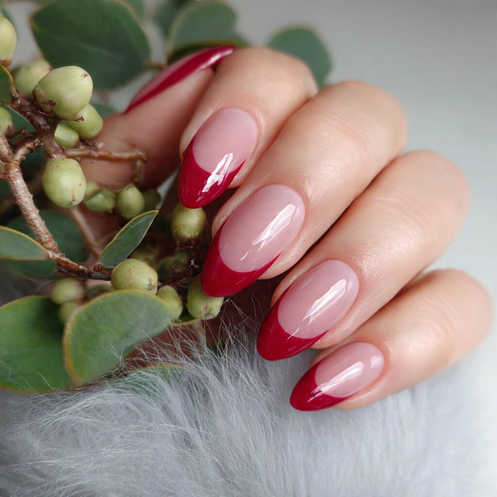 red french tips on a sheer base