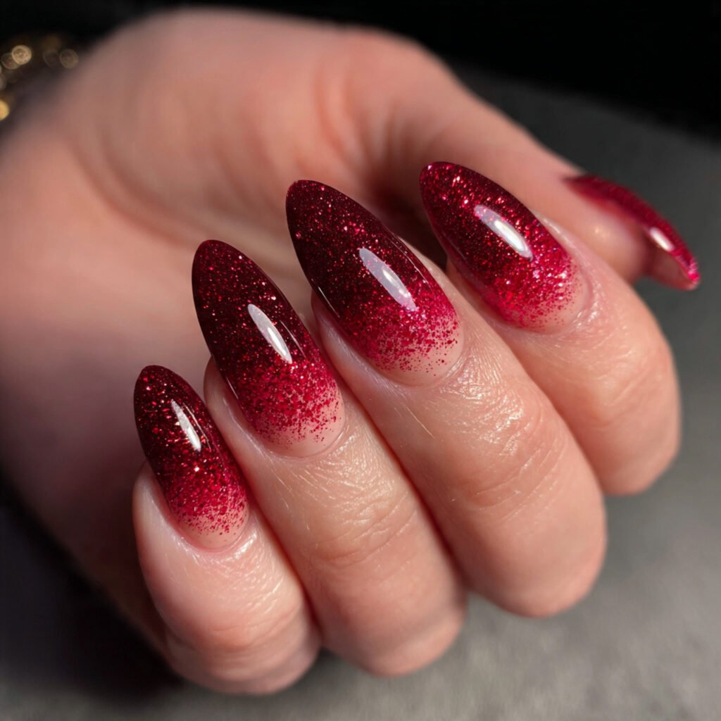red glitter ombre nails
