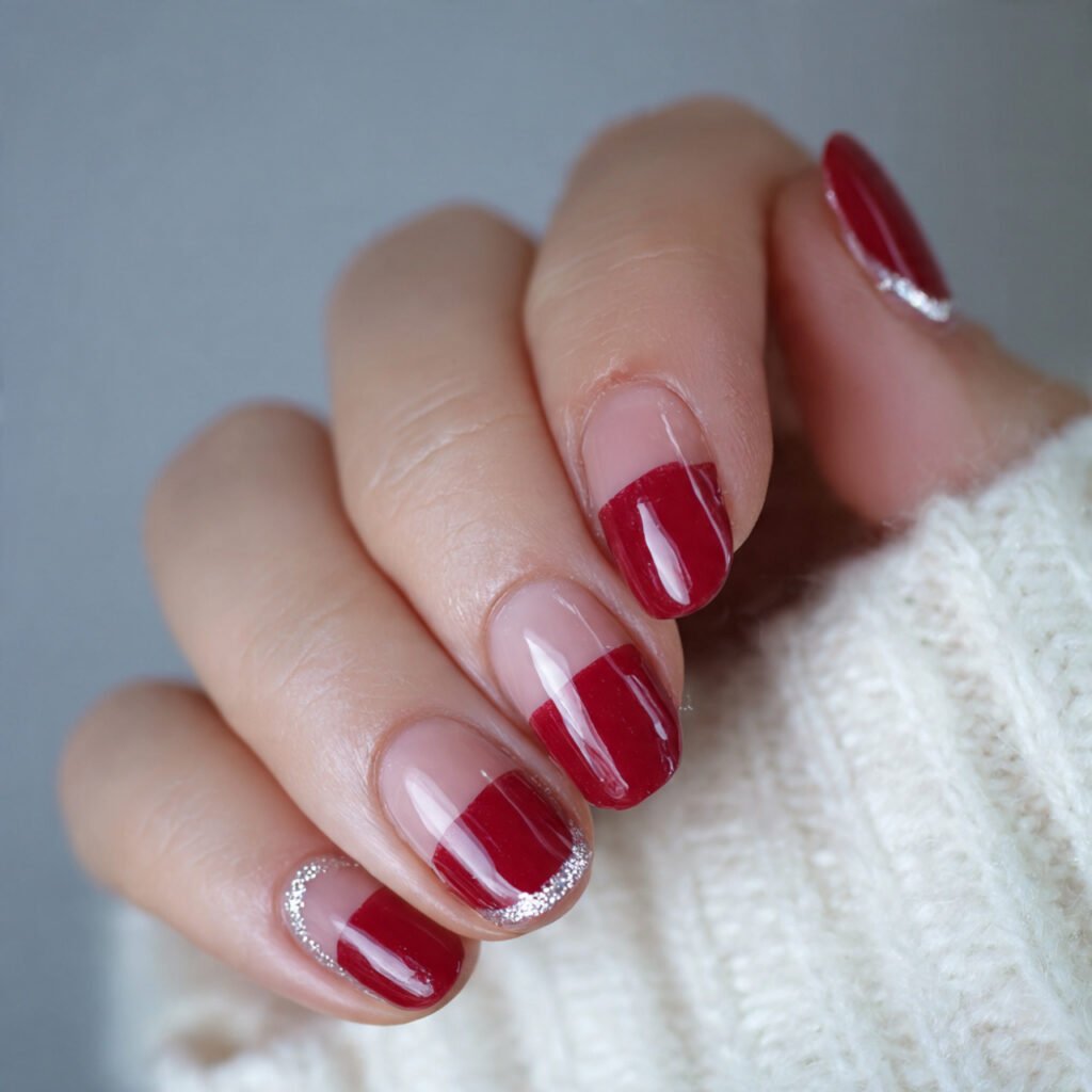 red micro french christmas nails clean modern grows