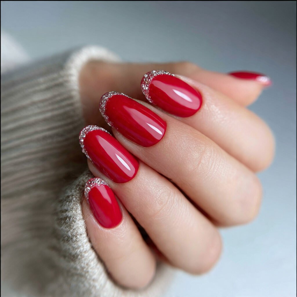 red micro french on base nails art attractive