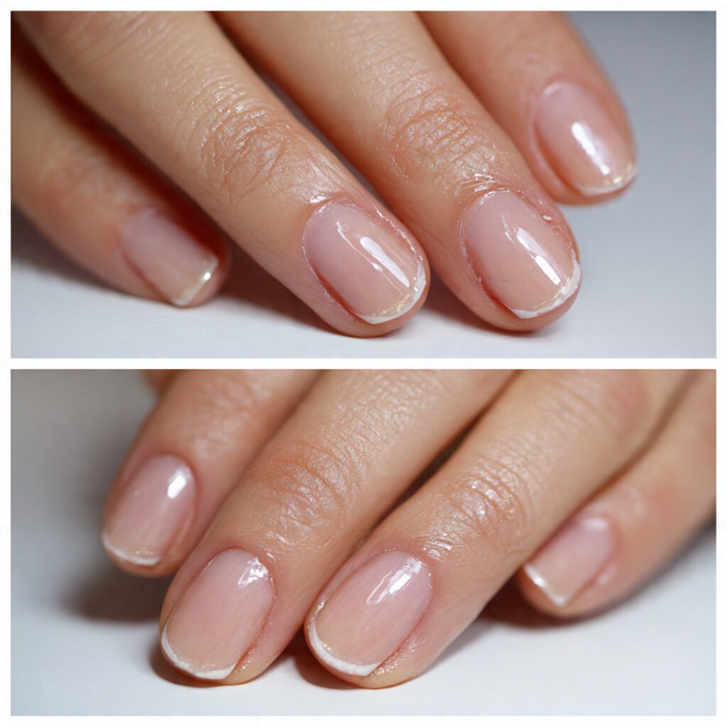reverse french tip nails cuticle halo natural