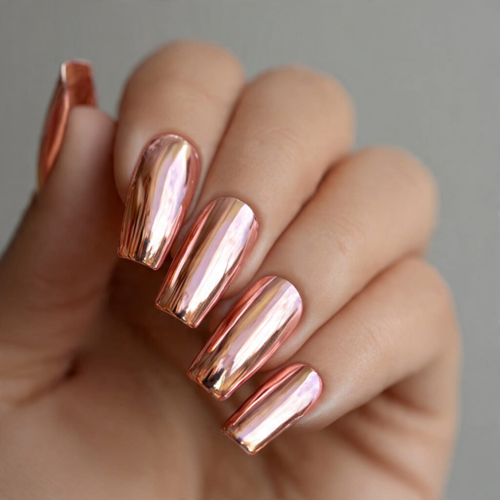 rose gold chrome nails