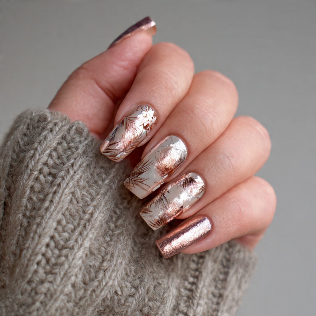 rose gold metallic accents nature looks nails